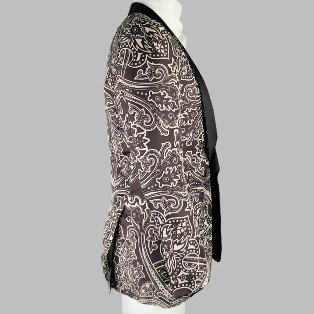 GUCCI Size 38 Black Grey Graphic Silk Tuxedo Sport Coat